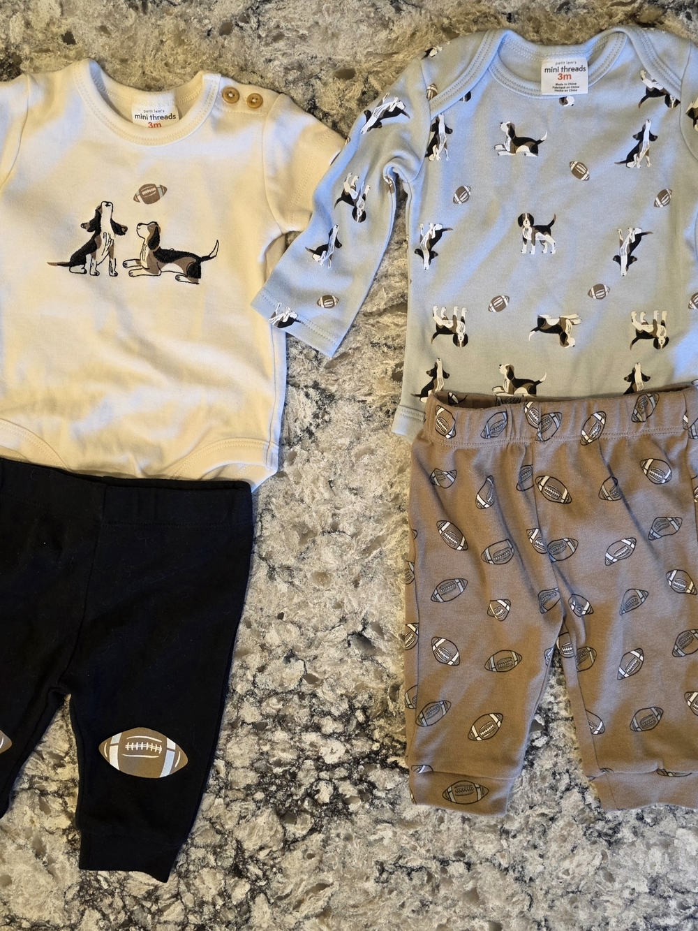 NWOT Size 3m Mini Threads Puppy & Football 2-Piece Baby Sets